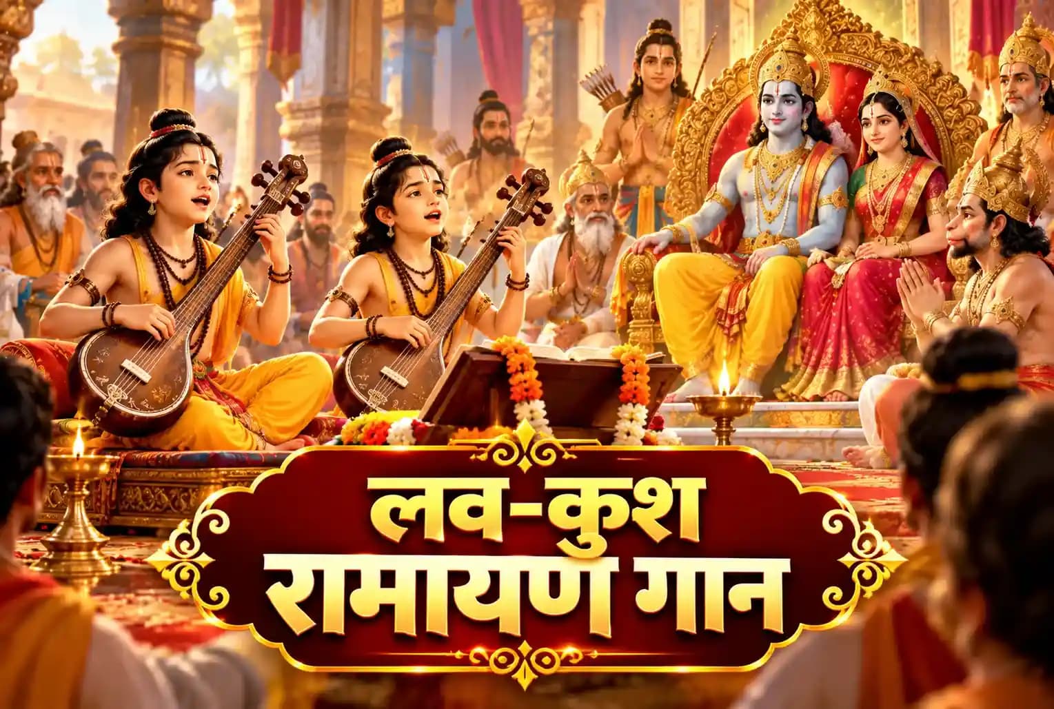 वाल्मीकि रामायण, बालकाण्ड, सर्ग 4 : महर्षि वाल्मीकि का रामायण का निर्माण करना , लव-कुश का अयोध्या में रामायण गान सुनाना