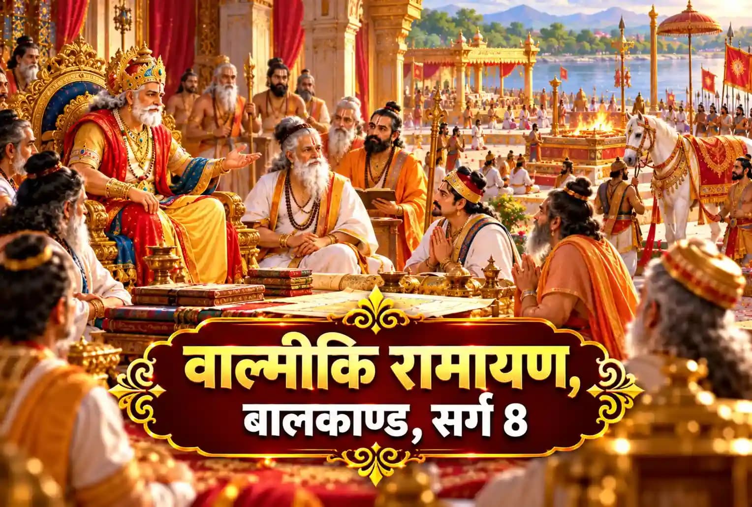 वाल्मीकि रामायण, बालकाण्ड, सर्ग 8 : राजा दशरथ का पुत्र के लिये अश्वमेधयज्ञ का प्रस्ताव और मन्त्रियों तथा ब्राह्मणों द्वारा उनका अनुमोदन