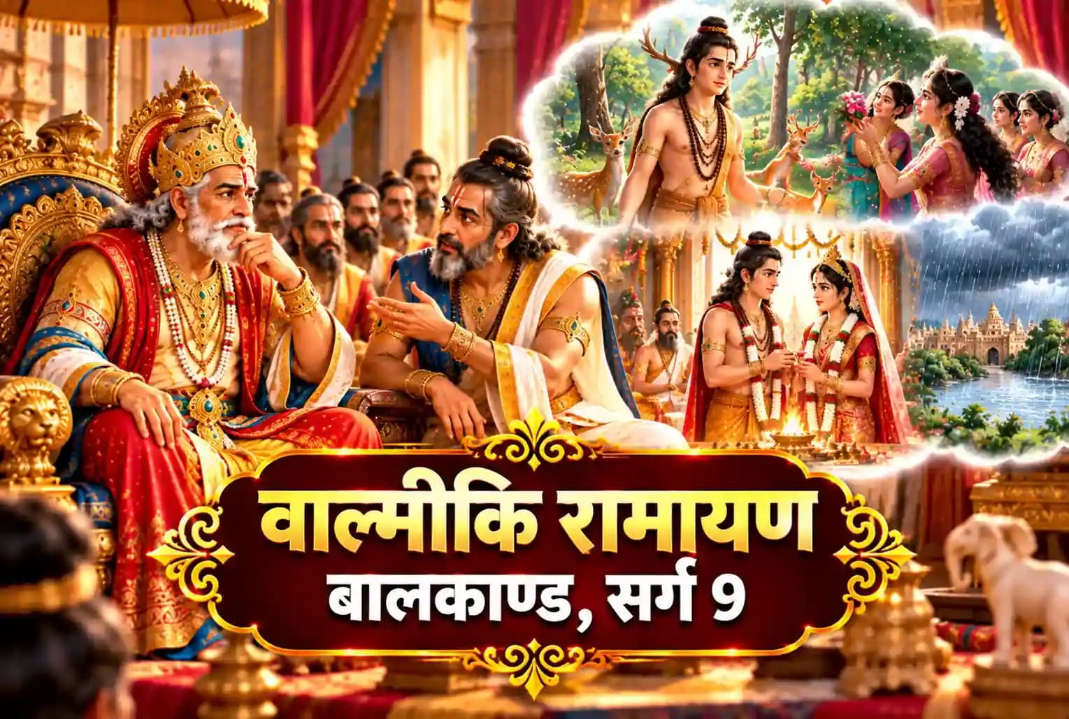 वाल्मीकि रामायण, बालकाण्ड, सर्ग 9 :  सुमन्त्र का दशरथ को ऋष्यशृंग मुनि को बुलाने की सलाह और शान्ता से विवाह का प्रसंग सुनाना
