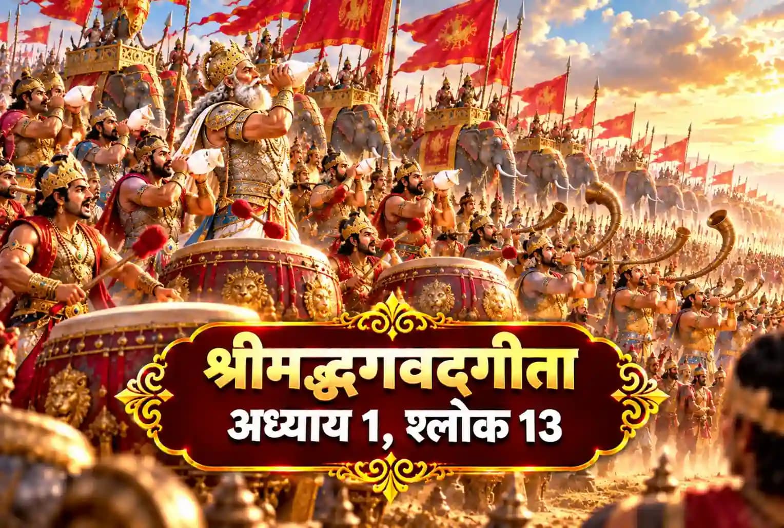 श्रीमद्भगवद्गीता, अध्याय 1, श्लोक 13 : भीष्म के शंखनाद के बाद कौरव सेना में क्यों गूंज उठे युद्ध के बाजे?