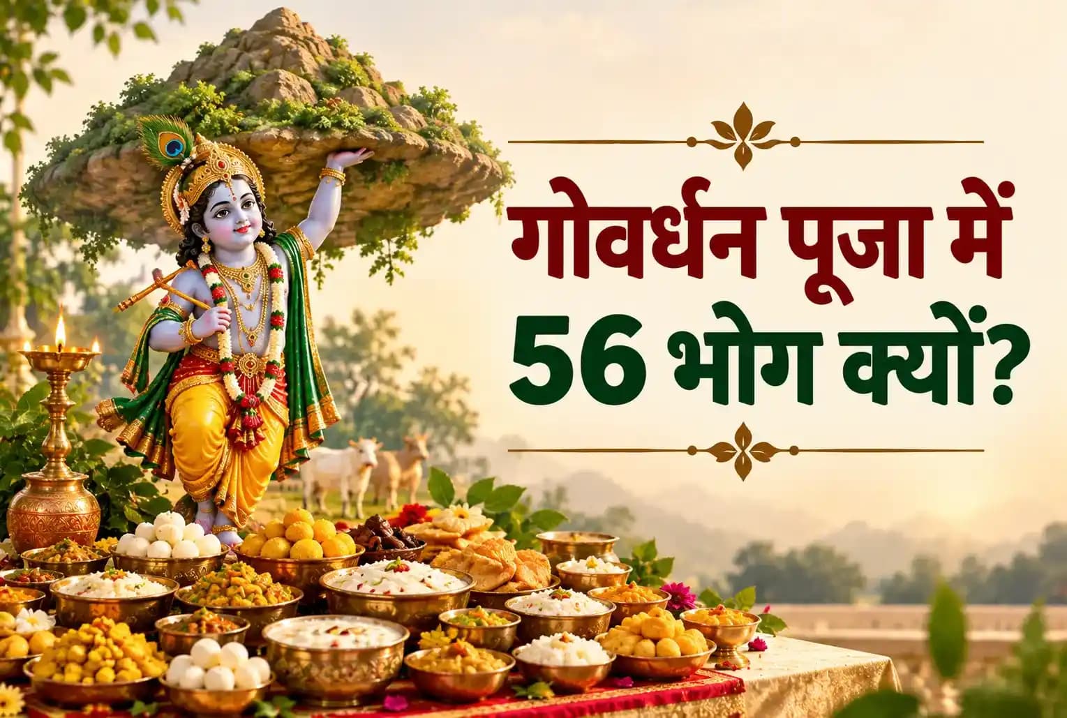 अन्नकूट में 56 भोग क्यों बनते हैं? जानें श्रीकृष्ण और गोवर्धन पूजा का रहस्य