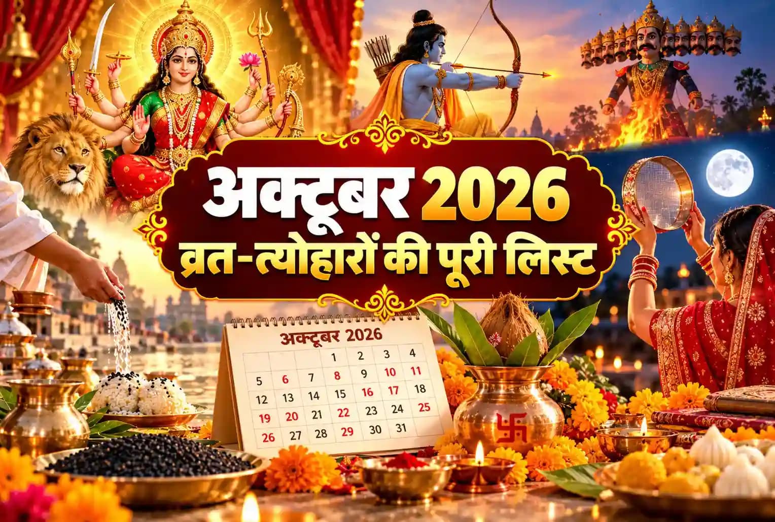 अक्टूबर 2026 व्रत-त्योहार : नवरात्रि, दशहरा, एकादशी और करवा चौथ की पूरी लिस्ट